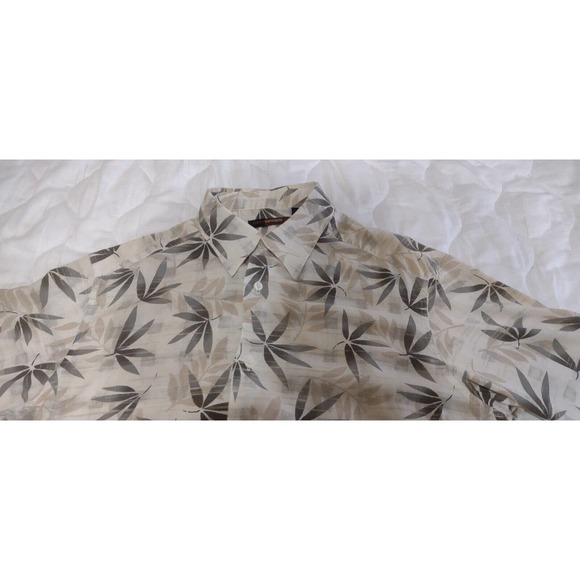 METRO CONCEPTS Mens Large Green & Tan Rayon Floral Hawaiian Shirt - Picture 2 of 11